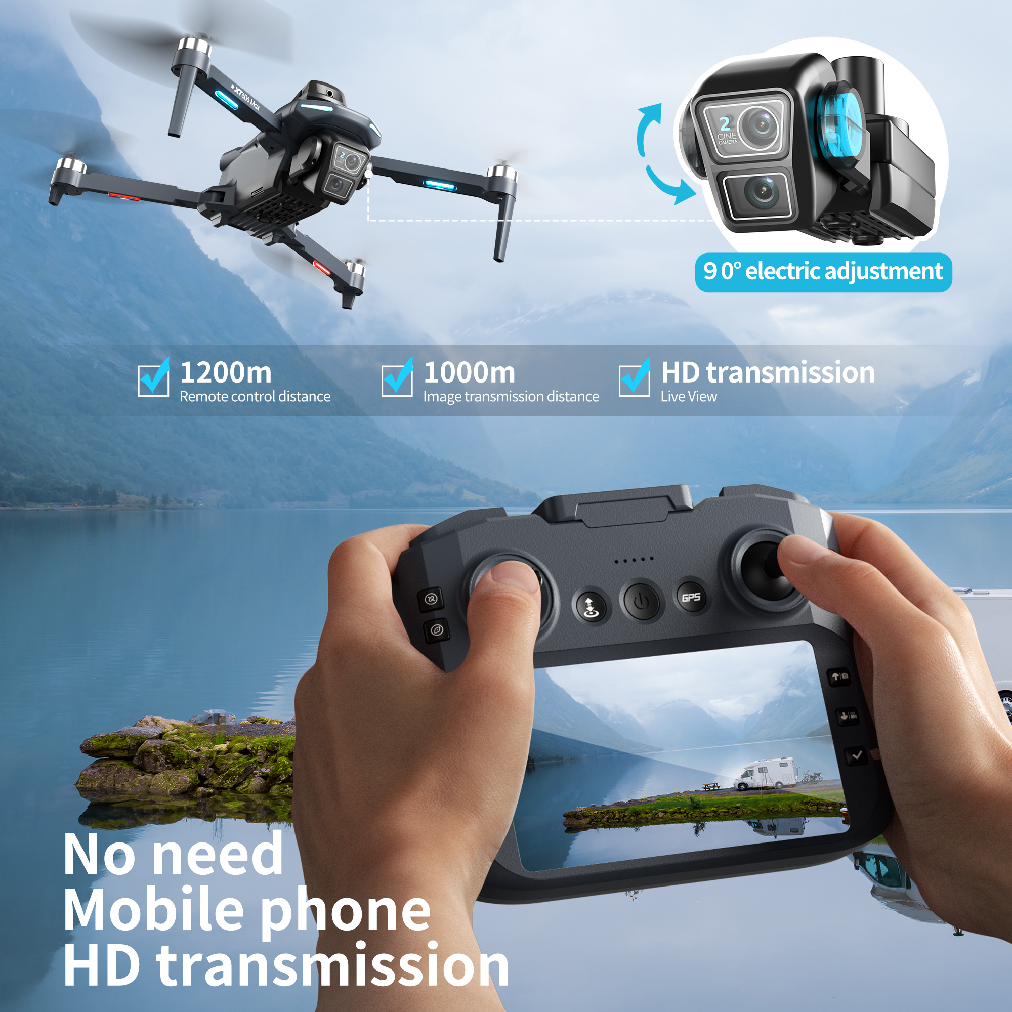 XT606 Foldable Drone 4K Dual C - Drone Gimbal 2 Axis 评论和价格